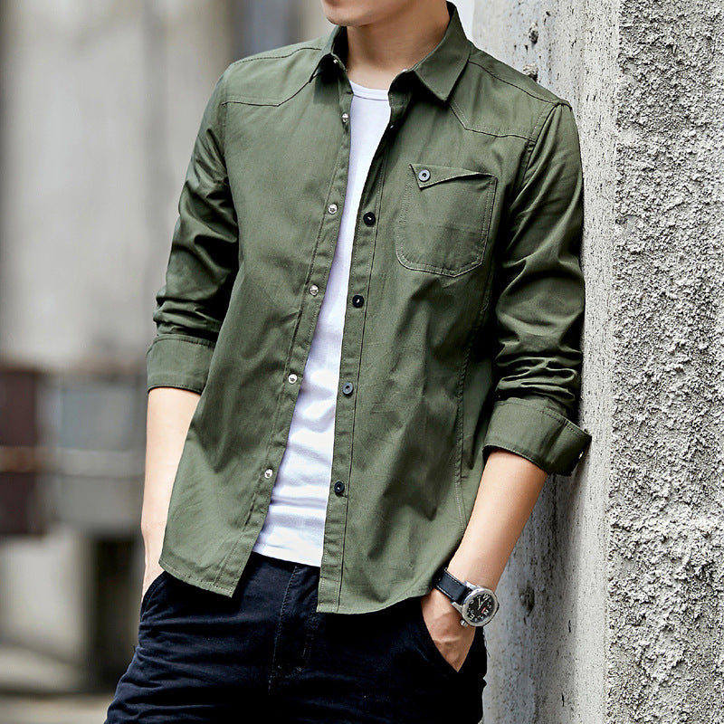 Men's cotton overshirt in worker style with chest flap pocket and shirt collar Mune Fashion