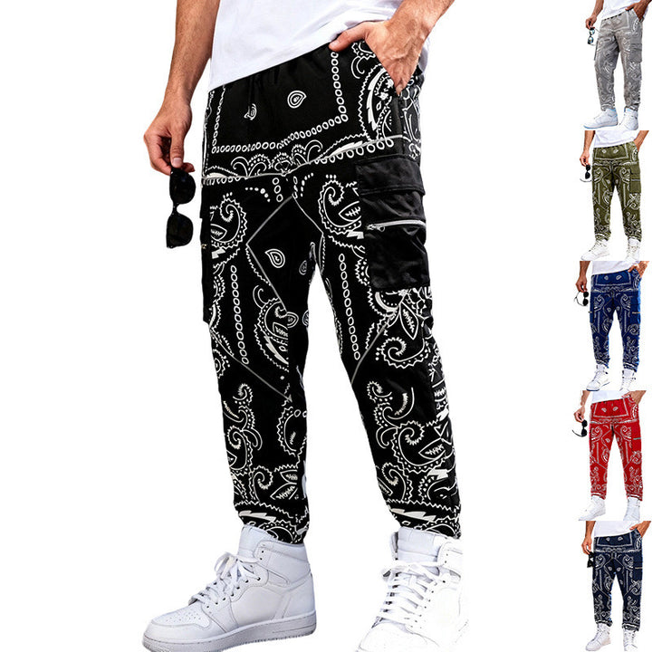 Men's cargo joggers in bandana print with cargo pockets & elastic waistband Mune Fashion