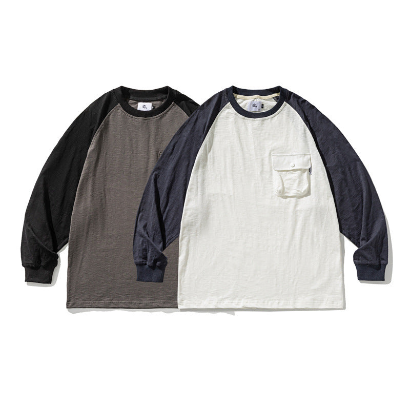 Unisex Casual Raglan Long Sleeve with Contrast Sleeves and Patch Pocket Mune Fashion