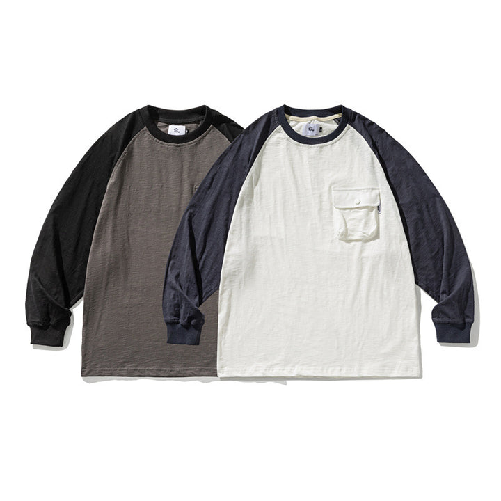 Unisex Casual Raglan Long Sleeve with Contrast Sleeves and Patch Pocket Mune Fashion