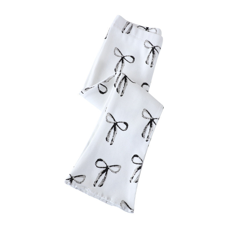 Girls flared leggings with sweet bow motif Mune Fashion
