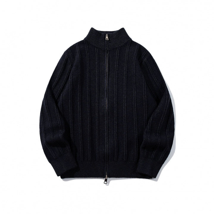 Unisex Zip Sweater with Stand-Up Collar and Vertical Structure Mune Fashion