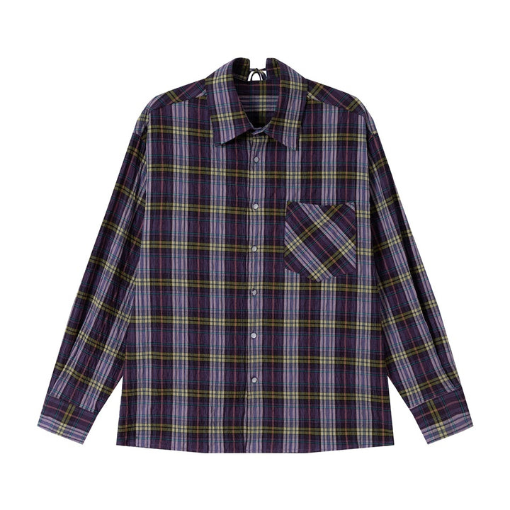 Unisex Loose Oversize Check Shirt in Vintage Look with Slanted Chest Pocket and Straight Hem Mune Fashion