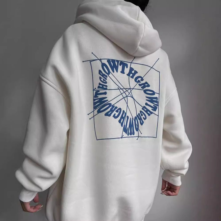 Women's Oversized Hoodie with Abstract Back Print and Ribbed Cuffs Mune Fashion