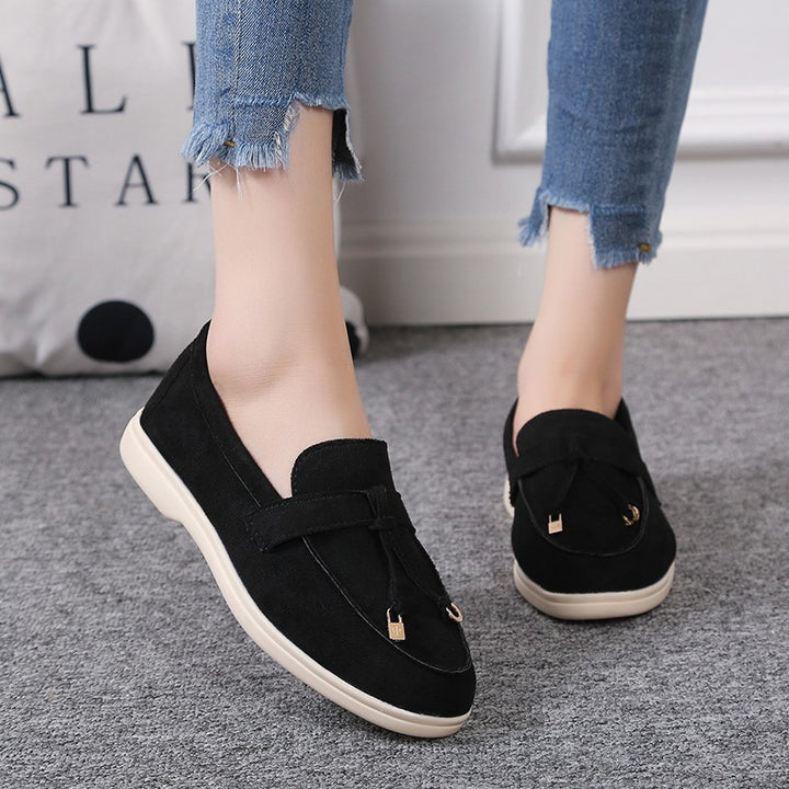 Women's casual suede look slippers with decorative cord, soft comfort insole, and flexible lightweight sole Mune Fashion