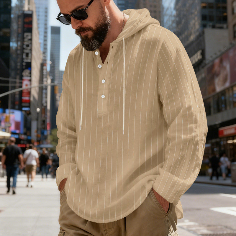 Men's hooded shirt with button placket and pinstripes Mune Fashion