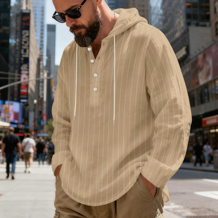 Men's hooded shirt with button placket and pinstripes Mune Fashion
