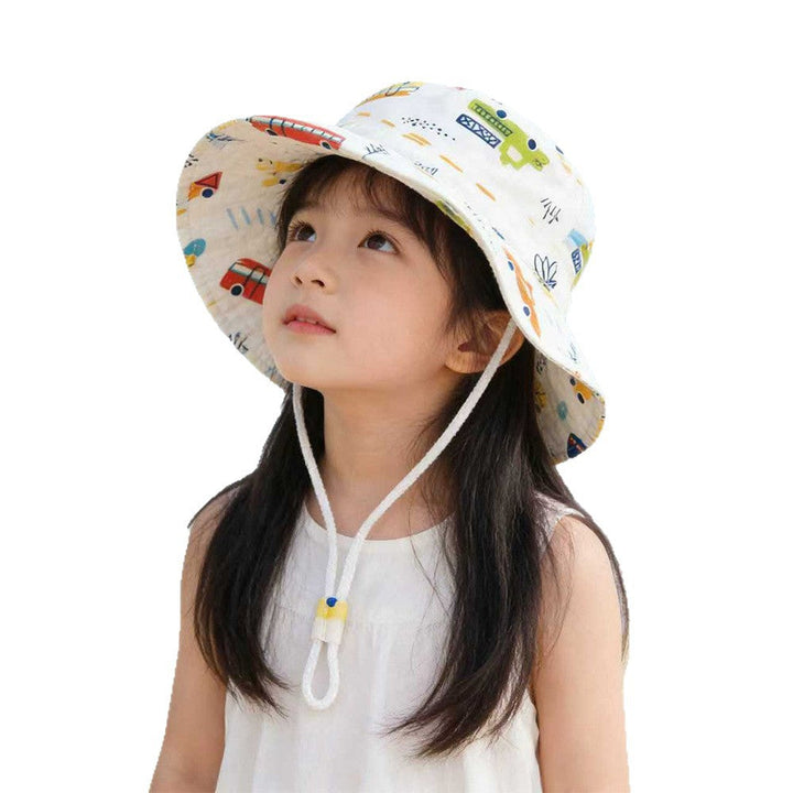 Unisex children's sun hat with wide brim adjustable chin strap and unicorn print Mune Fashion