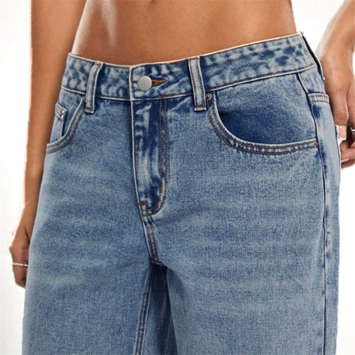Women's High-Waisted Denim Pants with Extra Wide Leg and Clean Vintage Wash Mune Fashion