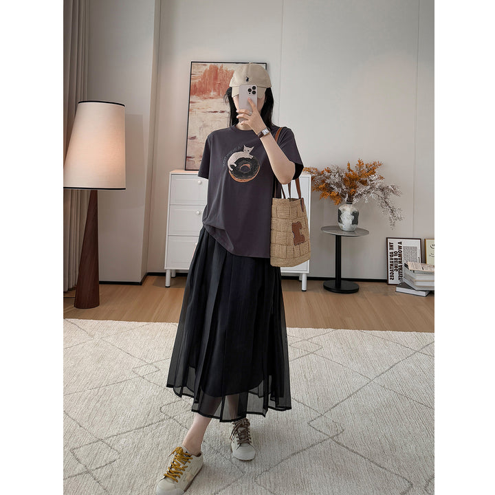 Ladies Elegant and Flowing Midi Skirt Mune Fashion