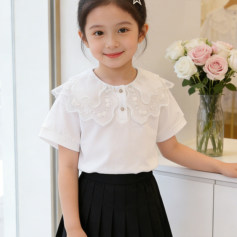 Girl T-Shirt with playful ruffle neckline Mune Fashion