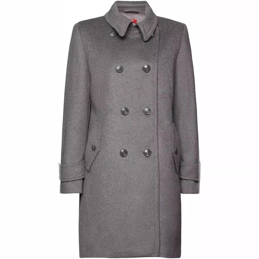 Women's Mid-length Double-breasted Navy-inspired Wool-blend Peacoat with Flap Pockets Mune Fashion