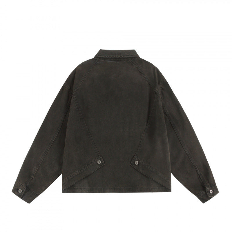 Unisex Boxy Worker Blouson made of washed canvas with a full zipper, shirt collar, and asymmetrical patch pockets Mune Fashion