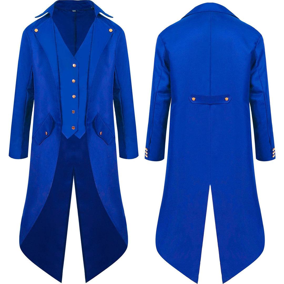 Men's fitted tailcoat with pointed swallowtail, integrated V waistcoat, and decorative button placket Mune Fashion