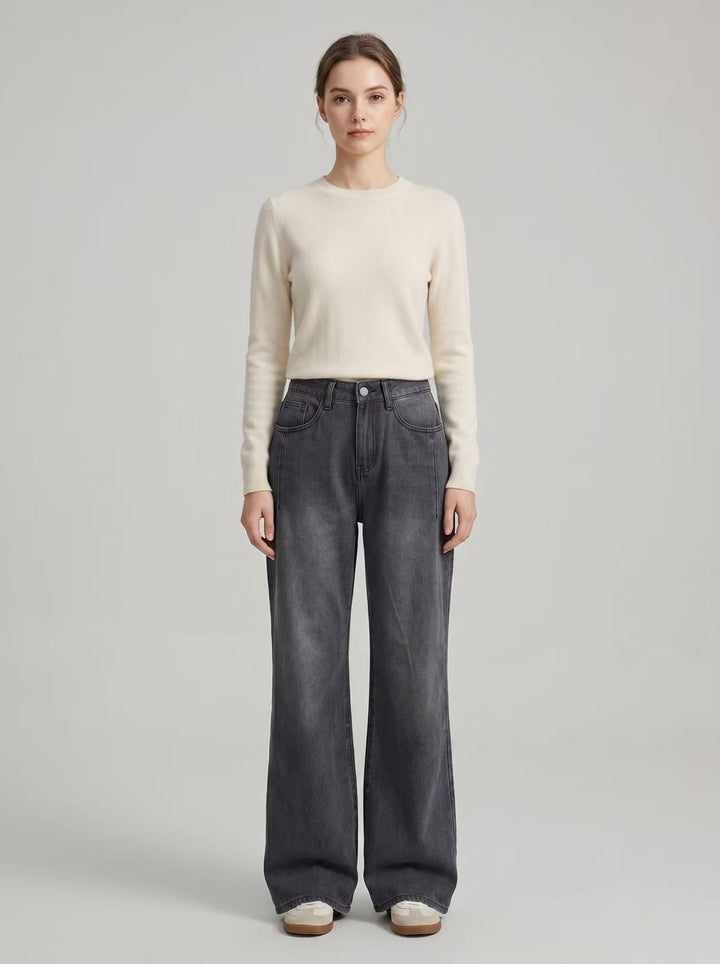 Women's short-cut fine knit round neck sweater with narrow cuff Mune Fashion
