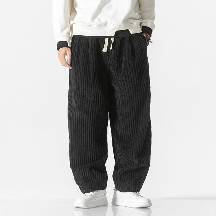 Men's Loose-Fit Corduroy Balloon Pants with Drawstring and Wide Rib Relief Mune Fashion