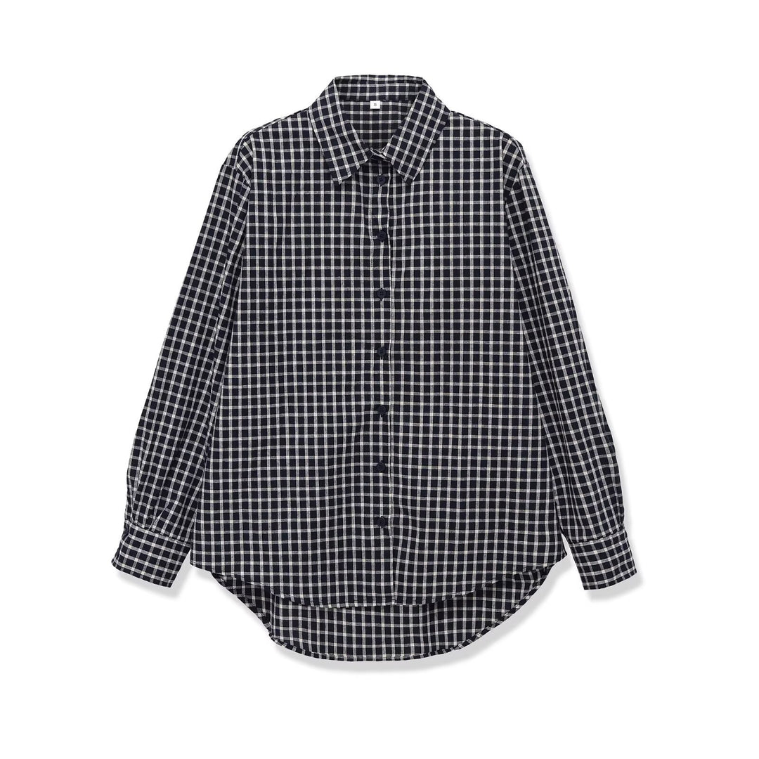 Women Oversize checked shirt with rounded hem Mune Fashion