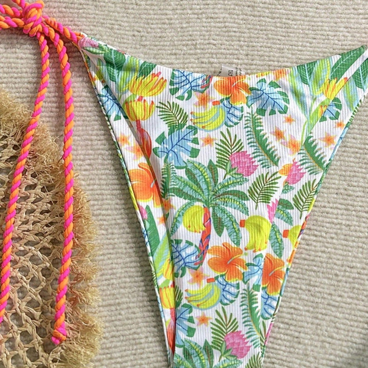 Women's triangle bikini with colorful floral pattern and trendy ties Mune Fashion
