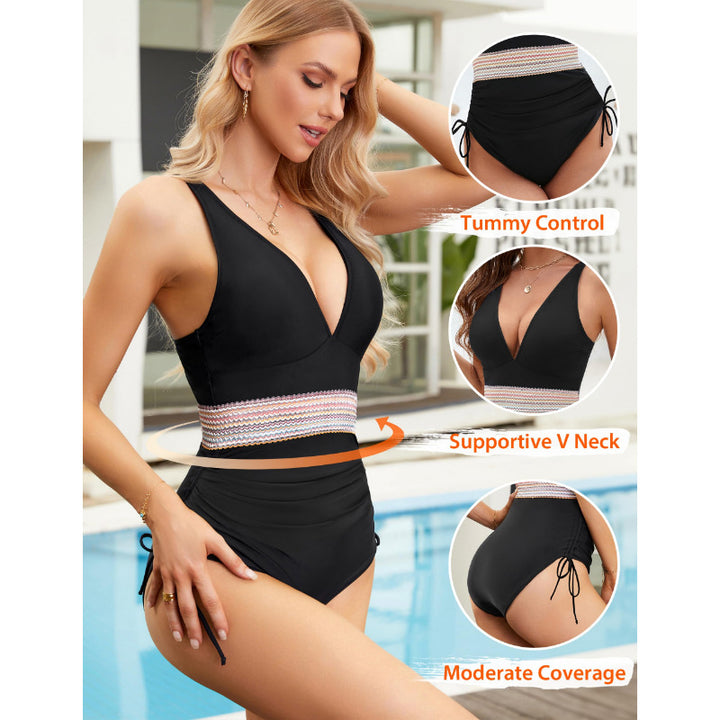 Women's One-Piece Swimsuit with Deep Neckline and Attractive Ruffle Details Mune Fashion