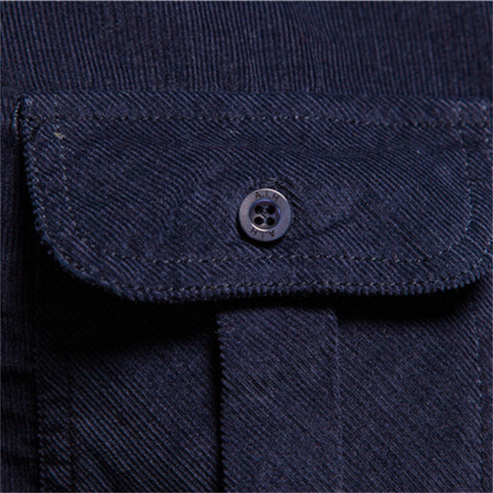 Men's long-sleeved cord shirt with applied breast pockets and Kent collar Mune Fashion