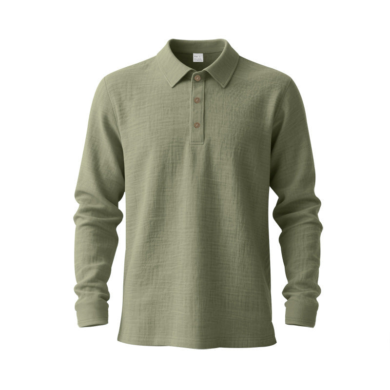 Men's Long Sleeve Polo Shirt made of Cotton Gauze with Three-Button Placket Mune Fashion