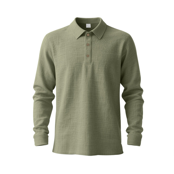 Men's Long Sleeve Polo Shirt made of Cotton Gauze with Three-Button Placket Mune Fashion