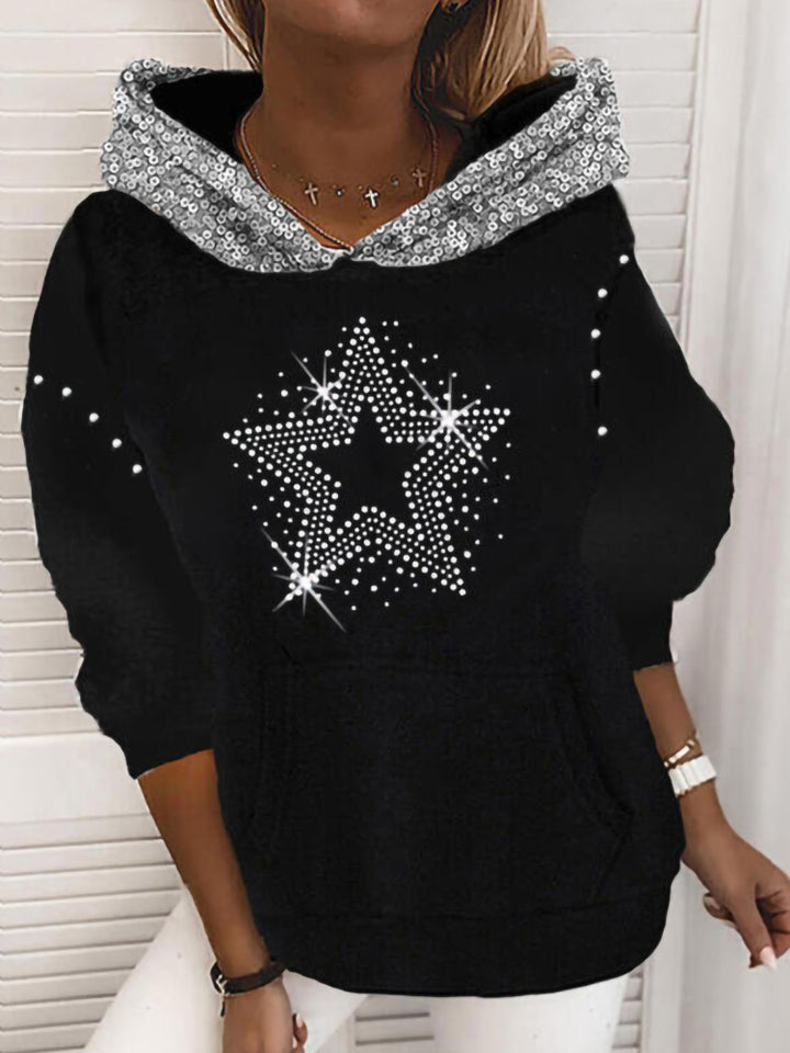 Women's Halloween Hoodie with Pumpkin and Cat Print, Sequin Decoration and Oversize Cut Mune Fashion