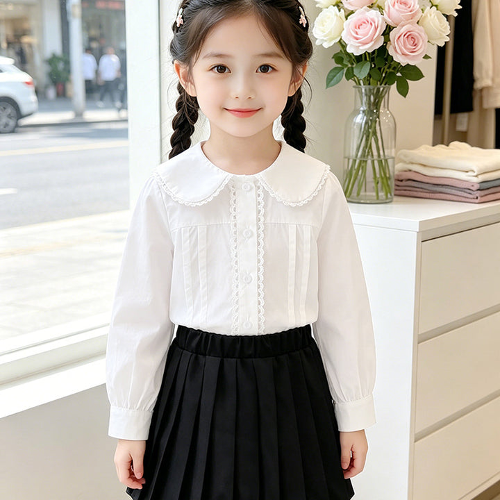 Girl blouse with ruffle details and classic collar Mune Fashion