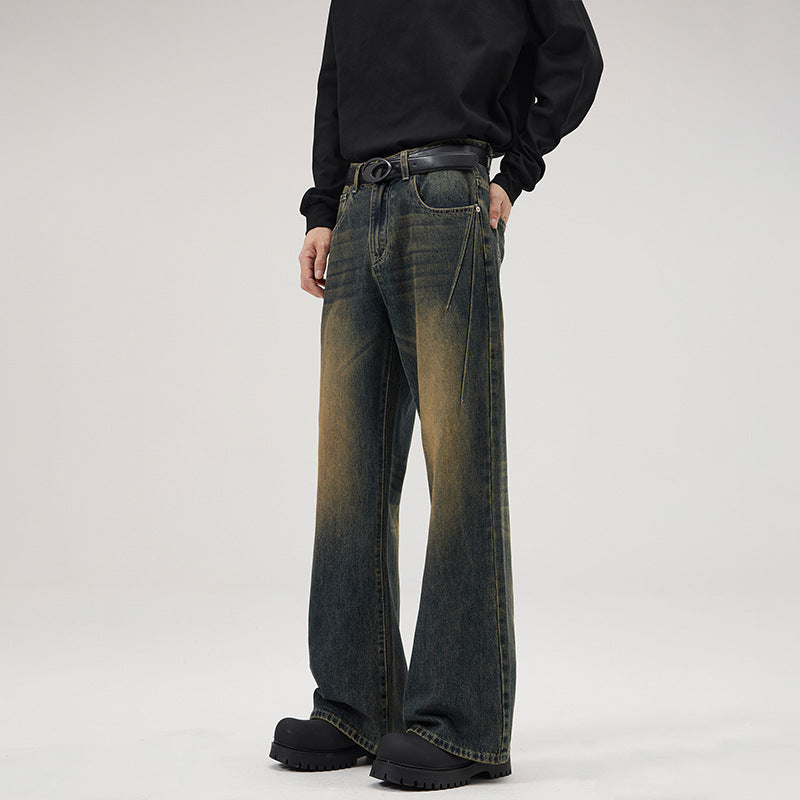 Men's Baggy Denim Pants with Extra Wide Leg and Vintage Wash Mune Fashion