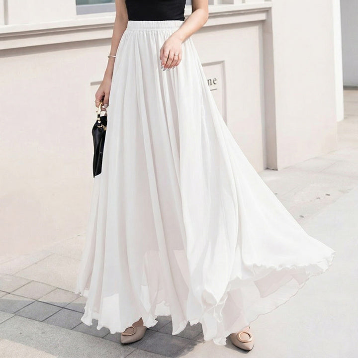 Women's maxi chiffon skirt with elastic waistband and flowy A-line Mune Fashion