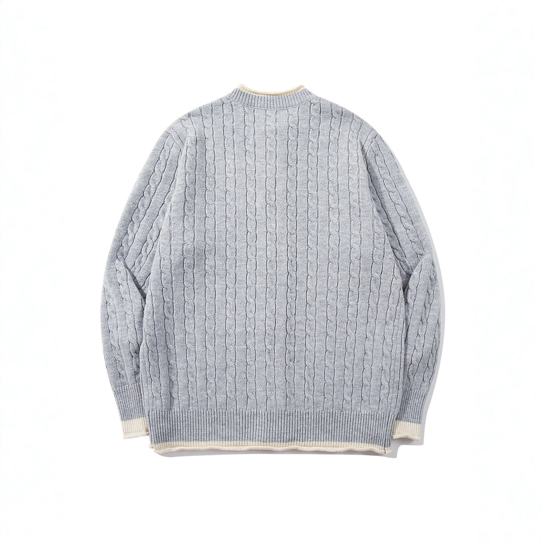 Unisex Cable Knit Cardigan with Round Neck, Contrasting Cuffs and Continuous Button Placket Mune Fashion