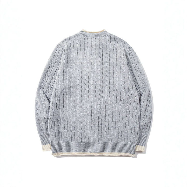 Unisex Cable Knit Cardigan with Round Neck, Contrasting Cuffs and Continuous Button Placket Mune Fashion