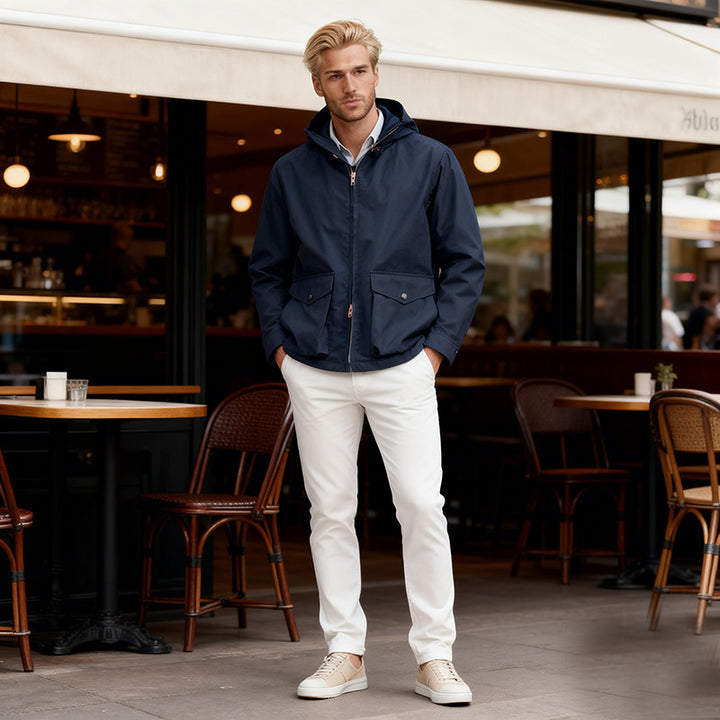 Men's Lightweight Hooded Jacket in Urban Minimal Style with Two-Way Zipper and Flap Pockets Mune Fashion