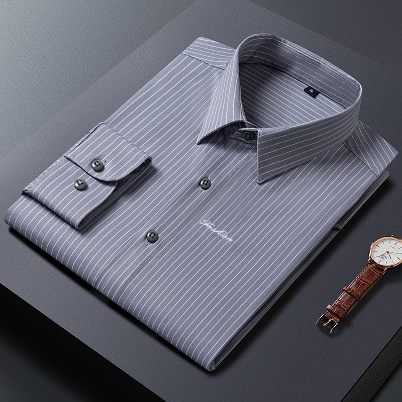 Men's classic striped business shirt made of cotton blend with Kent collar and chest logo Mune Fashion