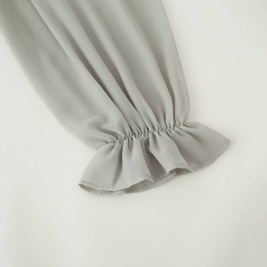 Women Chiffon Mini Dress with Ruffled Collar, Balloon Sleeves and Sequin Decoration Mune Fashion