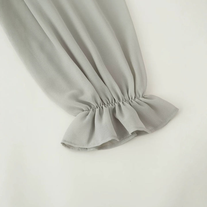 Women Chiffon Mini Dress with Ruffled Collar, Balloon Sleeves and Sequin Decoration Mune Fashion