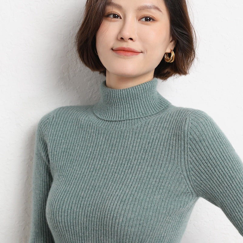 Women's Tailored Fine Knit Turtleneck Sweater with Fine Ribbed Texture and Cashmere Look Mune Fashion