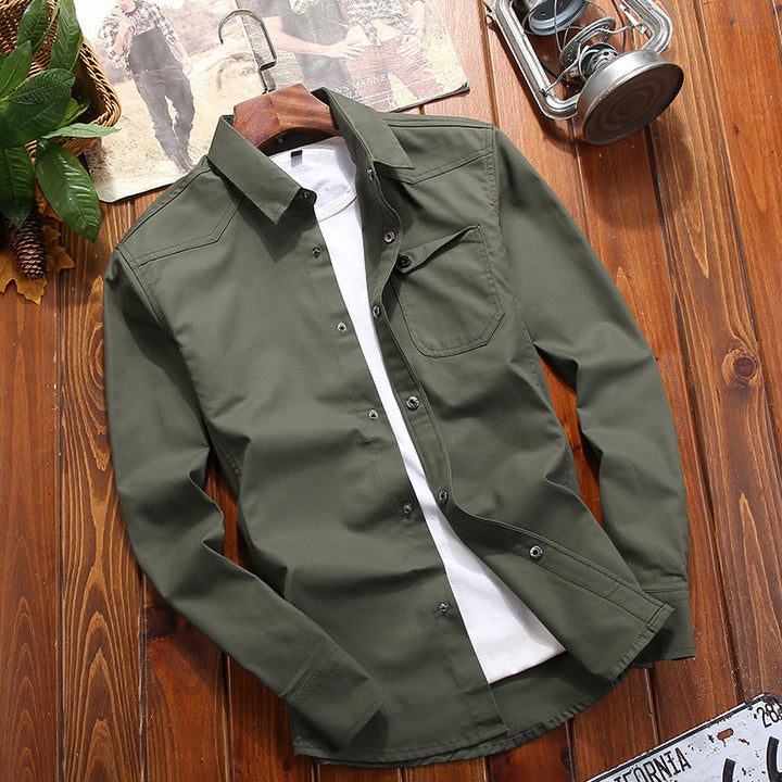 Men's Canvas Overshirt in Worker Look with Chest Flap Pocket and Western Seam Detail Mune Fashion