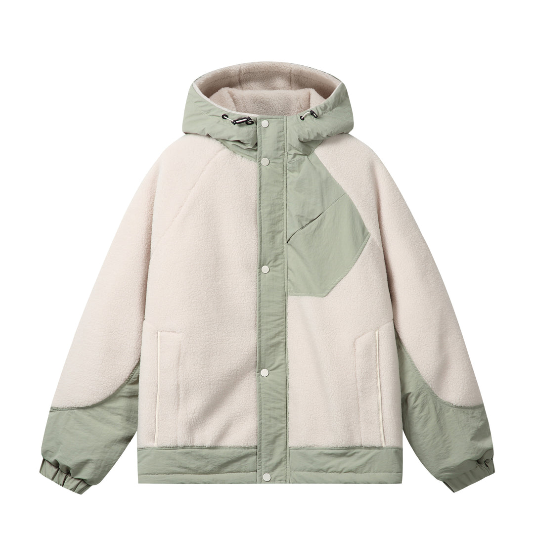 Unisex Boxy Fleece Jacket with Hood and Contrasting Nylon Inserts Mune Fashion