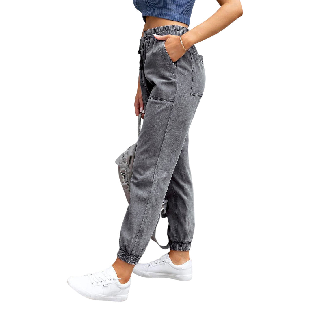 Women's denim jogger pants with cargo pockets and elastic drawstring waistband Mune Fashion