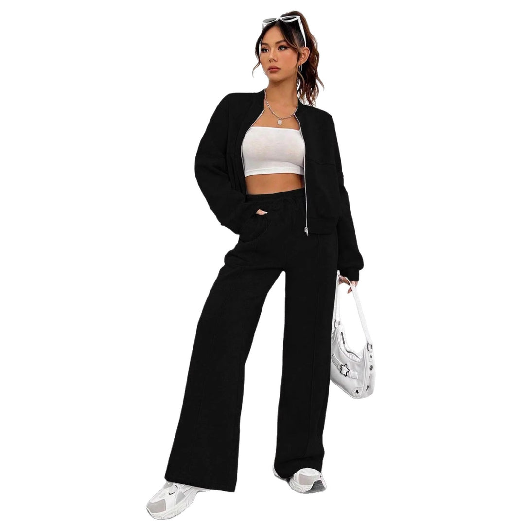 Women's short zip-up hoodie with high-waist wide jogger set Mune Fashion