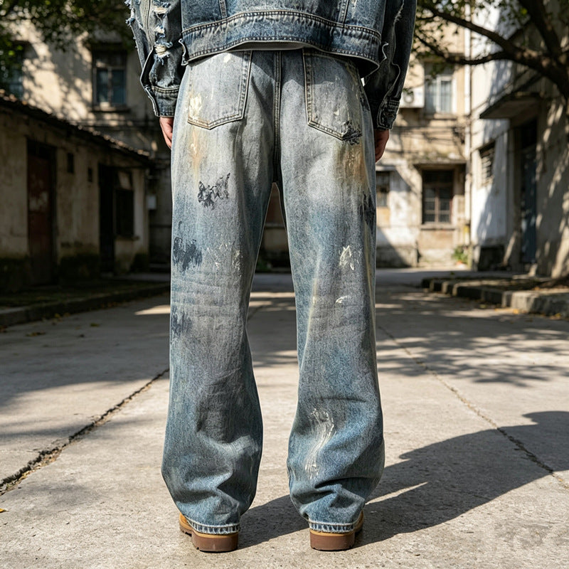 Men's Wide Denim Jeans in Used Look Mune Fashion