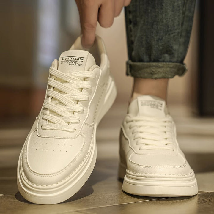 Unisex minimalist leather look platform sneaker with padded heel collar and shock-absorbing lightweight sole Mune Fashion