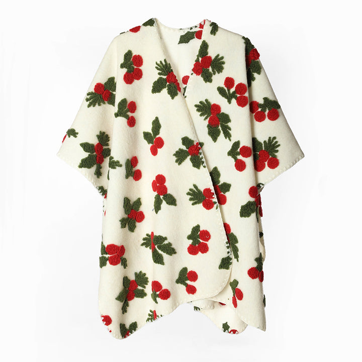 Women's cape poncho with cherry relief jacquard and boxy oversized cut Mune Fashion