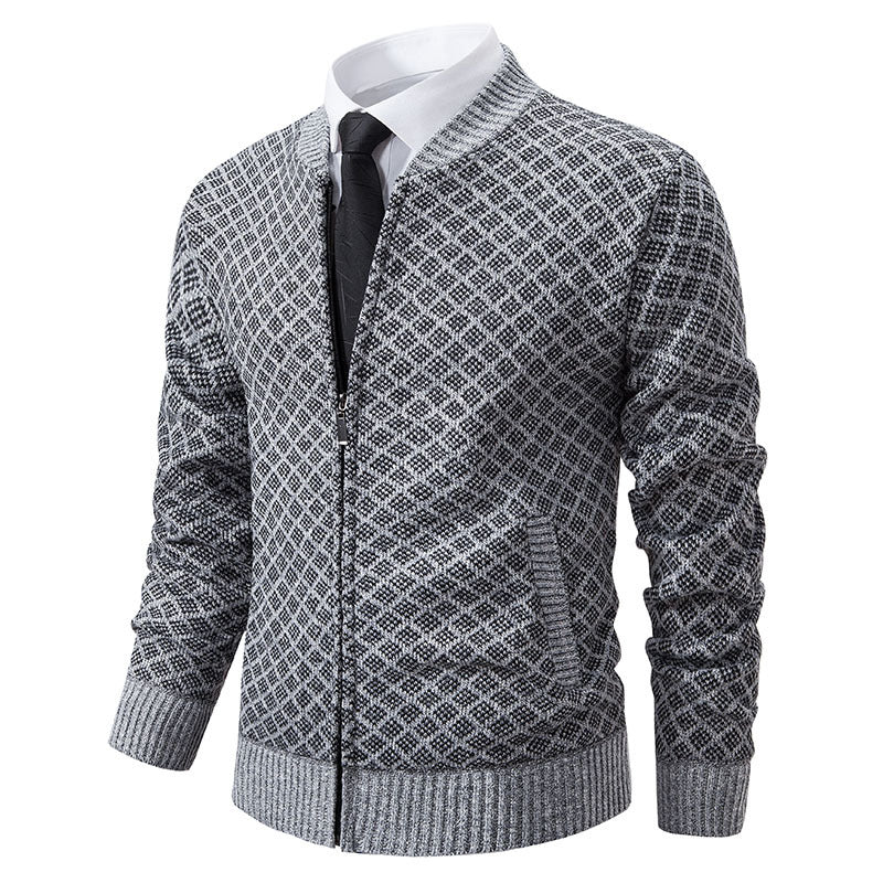 Men Tailored Jacquard Zip Cardigan with Diamond Structure and Pockets Mune Fashion