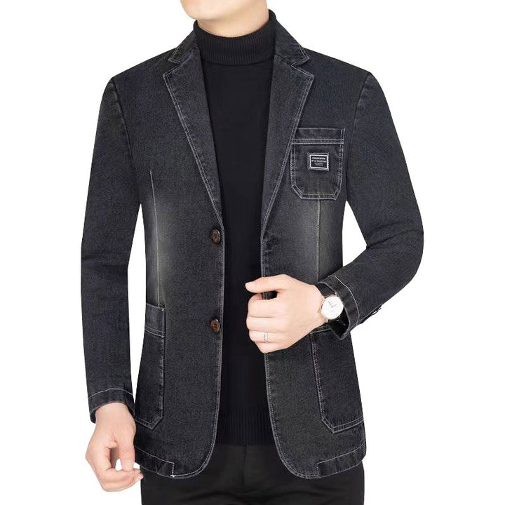 Men's Jeans Blazer Slim Fit with Patch Pockets and Notch Collar Mune Fashion