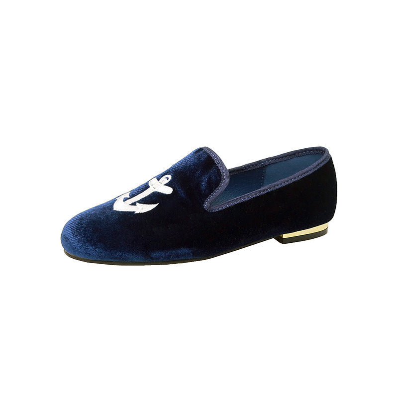 Ladies Velvet Slippers with Sun Embroidery and Gold Heel Cap Mune Fashion