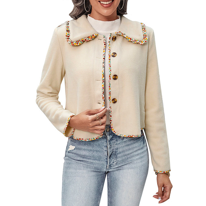 Ladies Elegant Short Jacket with Floral Collar Mune Fashion