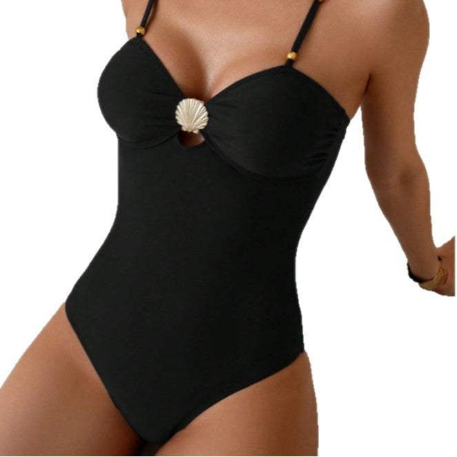 Ladies Designer One-Piece Swimsuit with Elegant Shell Detail Mune Fashion