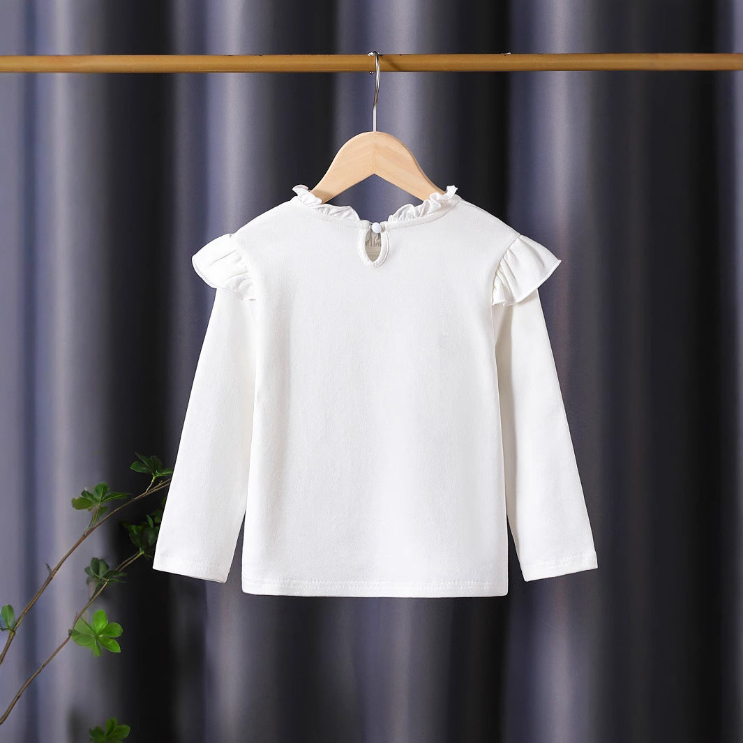 Women Long Sleeve Shirt with Playful Ruffle Design and Decorative Flower Motif Mune Fashion